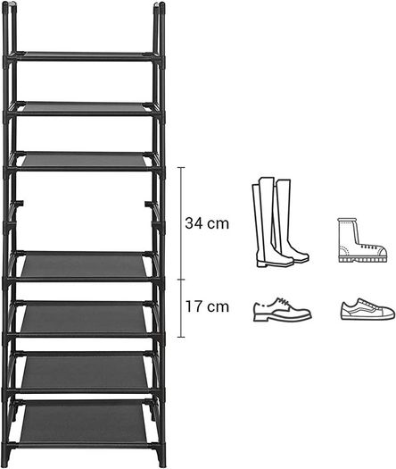 8-Tier Shoe Rack, Shoe Shelf, Shoe Storage Organiser, Space-Saving, 28 x 46 x 145 cm, Metal Frame, Non-Woven Fabric Shelves, for Hallway, Bedroom (FREE POSTAGE)