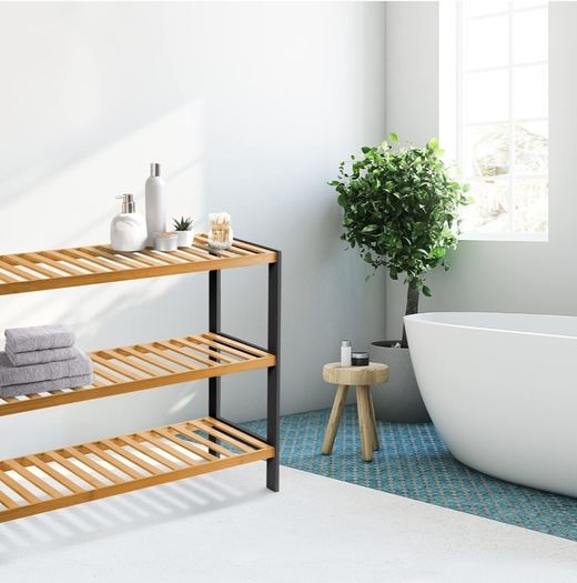 3 Tier Natural Bamboo Shoe Rack, Easy Assembly & Strong Design  Ideal for Corridor,Bedroom,Bathroom,Hallway & Small Spaces Large Capacity Up to 9 Pairs of Shoes(55x70x25cm)