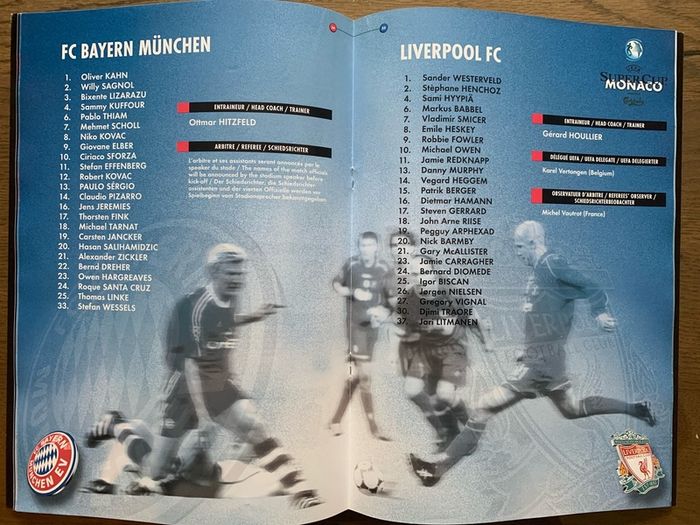 2001 Bayern Munich v Liverpool FC UEFA Super Cup Official Programme