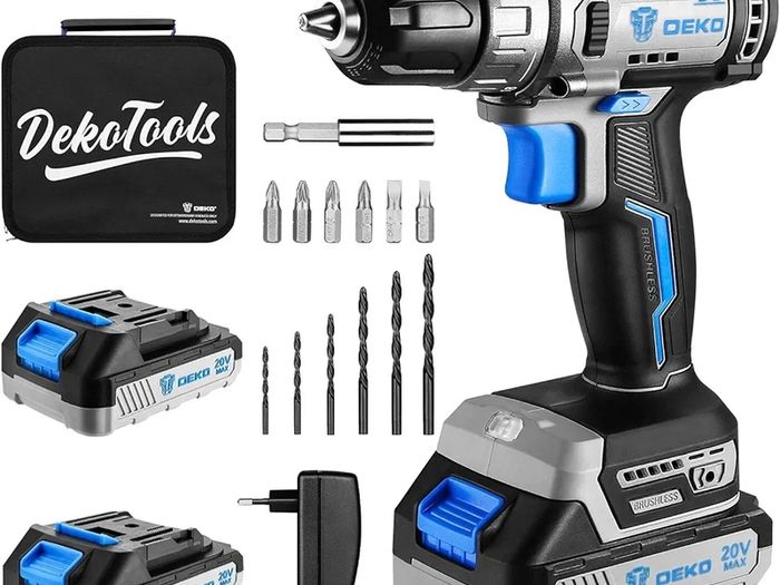 13Pc Cordless Drill Driver 20V-Max Lithium-Ion Combi Drill, Electric Screwdriver, Accessory Kit, LED Work Light (2 x Battery)