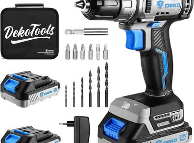 13Pc Cordless Drill Driver 20V-Max Lithium-Ion Combi Drill, Electric Screwdriver, Accessory Kit, LED Work Light (2 x Battery)