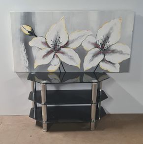 Black Glass 3 Tier TV Stand / Media Unit  Storage Clearance