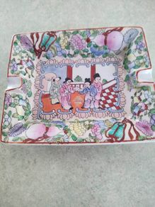 Old Chinese famille 1920 rectangular cigar ashtray stamped
