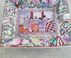 Old Chinese famille 1920 rectangular cigar ashtray stamped