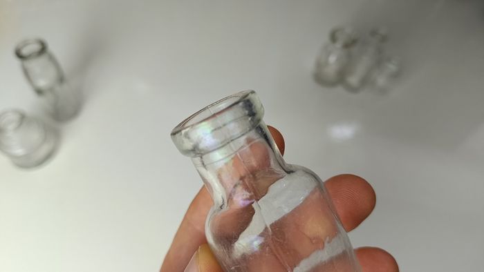 449 - Set of 5 Vintage Clear Glass Cork Top Collectible Decorative Bottles