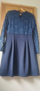Beautiful navy lace trim dress navy bag to match