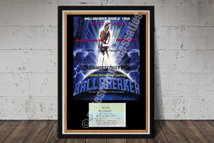 AC/DC Vintage Concert Poster + Ticket R.D.S Simmons Court Dublin 1996 Ballbreaker Tour Reproduction Print