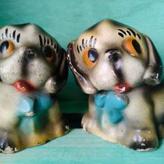 2 x Vintage Chalk Dog Ornaments