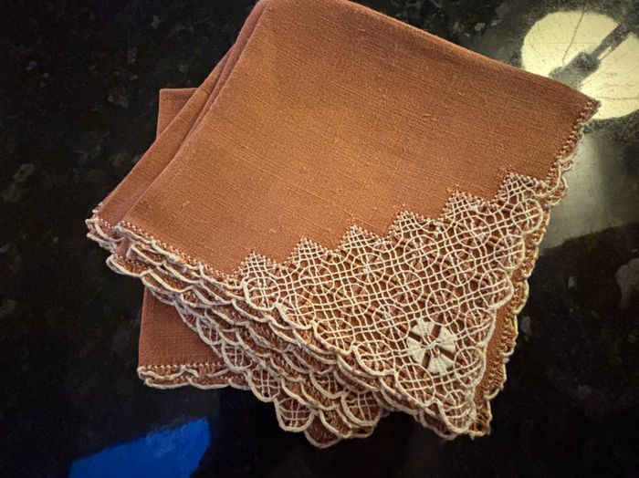 Vintage Embroidered Terracotta Napkin Set of 6