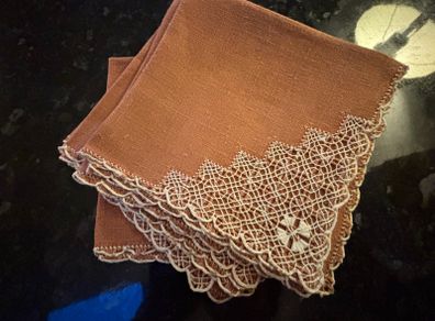 Vintage Embroidered Terracotta Napkin Set of 6