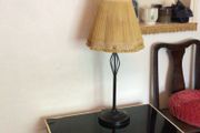 Unusual Vintage black Iron tall table lamp with shade