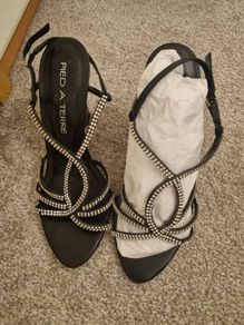 PIED A TERRE black diamante wedge heel dress sandal