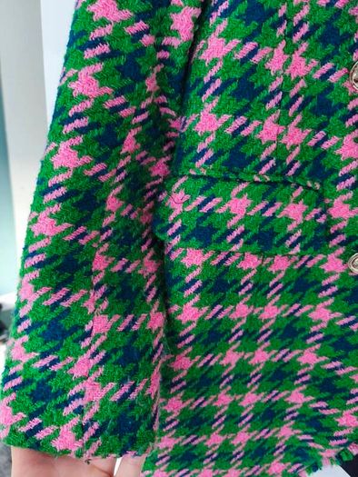 River Island Pink & Green Tweed Double-Breasted Blazer size 10