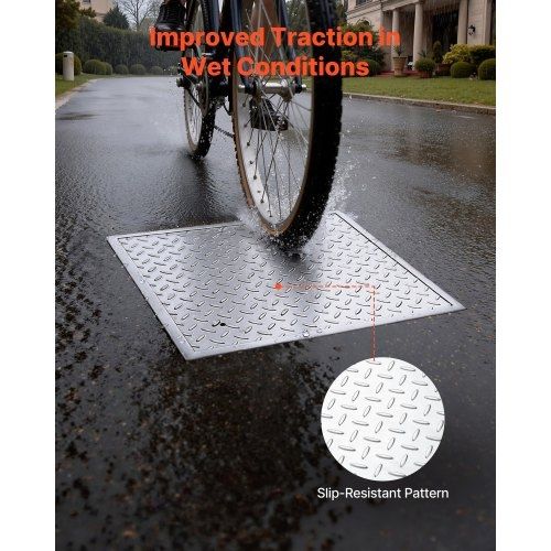 Manhole Cover with Frame, 600 x 600mm Square Septic Tank Lid with Base, Heavy-Duty Slip-Resistant Carbon Steel Drain Channel Inspection
