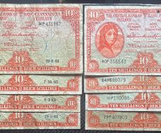 8 Lady Lavery 10 Shilling Banknotes. Circulated.