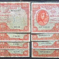 8 Lady Lavery 10 Shilling Banknotes. Circulated.