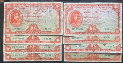 8 Lady Lavery 10 Shilling Banknotes. Circulated.