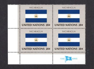 1982 United Nations New York Nicaragua National Flag (part of flag series) Block of 4 Mint Never Hinged (MNH)