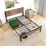 Double Bed Frame with Retro Wooden Headboard Under-Bed Storage for Medium Bedrooms, Master/Guest Room, Couples, Heavy Duty Metal Frame 800 lbs, Noise Free, Easy Assembly, Black Brown Oak Image 4