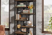 Industrial Style Bookcase with Geometric Metal Frame and Open Shelves, Freestanding