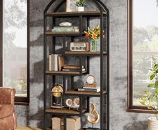 Industrial Style Bookcase with Geometric Metal Frame and Open Shelves, Freestanding