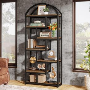 Industrial Style Bookcase with Geometric Metal Frame and Open Shelves, Freestanding