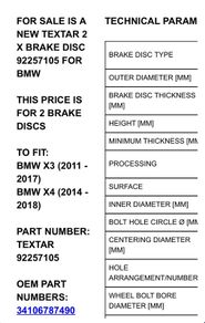 BMW x3 X4 two Brake discs new