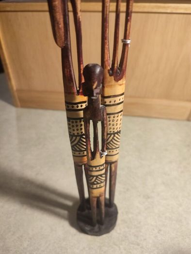 3 Vintage Hand Carved African Pencil Thin Tall Hand Painted Figures 12.5"