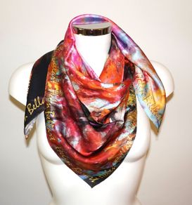 Handmade "Autumn" 100% silk scarf 90x90cm