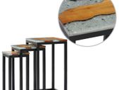 Nesting Tables 3 pcs Solid Teak Wood and Polyresin
