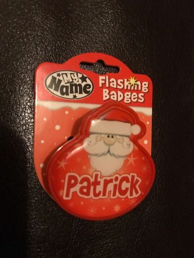 Christmas flashing badge named Patrick