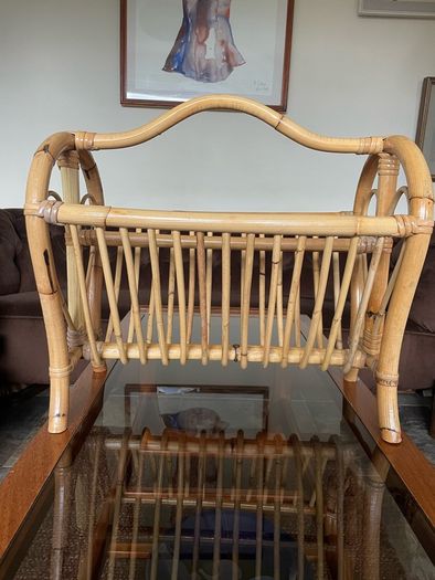 Vintage Mid Century Bamboo Magazine Rack with Heart Motifs