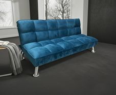 Blue Folding 3 Seater Fabric Sofa Bed