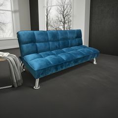 Blue Folding 3 Seater Fabric Sofa Bed
