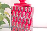 Vintage Large PTMD Red and Black Vase / Pot with Lid