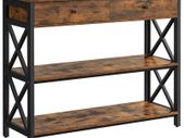 _Console table, hall table with 2 drawers, side table, coffee table with 3 levels, steel frame, X-shaped struts, for hallway, living room, industrial design, vintage brown-black