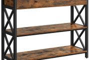 _Console table, hall table with 2 drawers, side table, coffee table with 3 levels, steel frame, X-shaped struts, for hallway, living room, industrial design, vintage brown-black