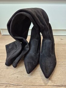 Over The Knee faux suede black boots