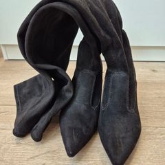 Over The Knee faux suede black boots