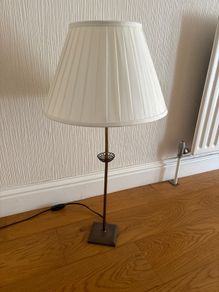 Tall Slim Vintage Brass Buffet Table Lamp with Filigree Collar Detail (28")