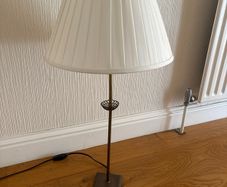 Tall Slim Vintage Brass Buffet Table Lamp with Filigree Collar Detail (28")