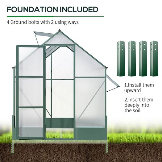 Garden Walk-in Polycarbonate Greenhouse with Raised Garden Bed, Temperature Controlled Window, Aluminium Frame & Foundation, 6 x 8ft