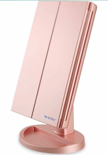 Vanity Makeup Mirror,1x/2x/3x Tri-Fold Makeup Mirror with 21 LED Lights and Adjustable Touch Screen