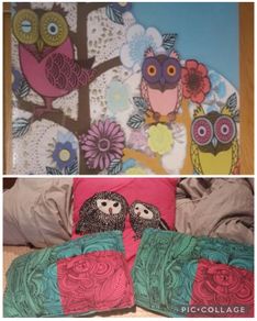 Owl picture and cushions