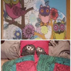 Owl picture and cushions