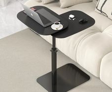 Height C Shaped Side Table, 360 Swivel Bedside Table, Double Tabletop Laptop TV Tray Table Narrow End Table for Sofa/Bed, Lifting Coffee Snack Tables for Living Room Bedroom (black)