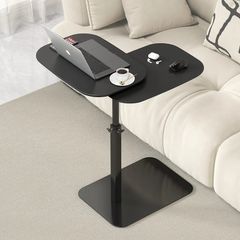 Height C Shaped Side Table, 360 Swivel Bedside Table, Double Tabletop Laptop TV Tray Table Narrow End Table for Sofa/Bed, Lifting Coffee Snack Tables for Living Room Bedroom (black)