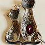 Silver/Garnet/Pearl Cat Brooch Image 3