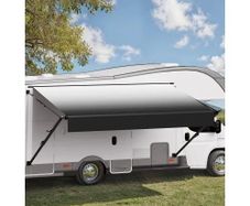 Manual RV Awning Complete Kit, 16' Retractable Awning with Aluminum Alloy Frame, Outdoor Trailer Awning, Fit for Most RVs(Black Fade)