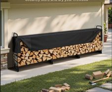 3.9m (12.6ft) Outdoor Firewood Rack with Waterproof Cover  Heavy Duty 3/4 Cord Log Holder